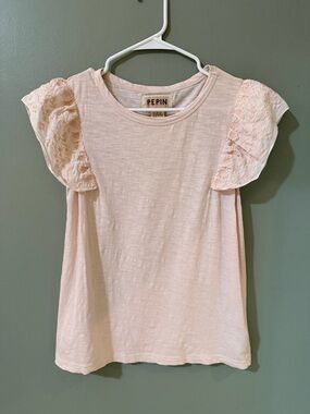 Pepin light pink ruffle sleeve t shirt 100 percent cotton size small crew neck